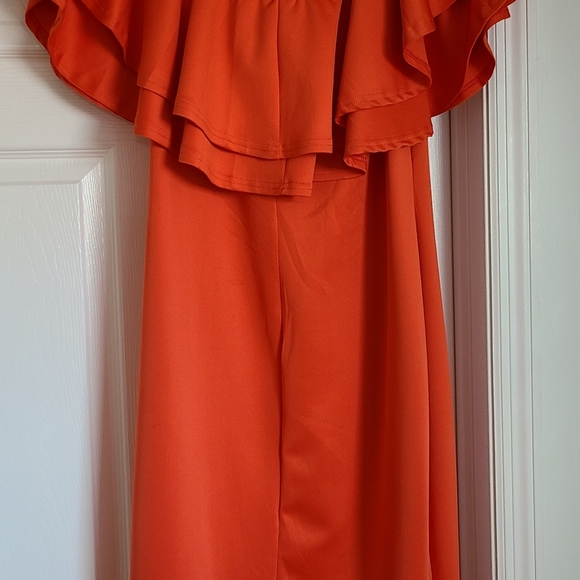 !!SOLD!! Sexy PLUS SIZE Orange Flounce Top Off Shoulder Bodycon Dress XXL - Picture 9 of 10